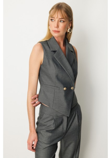 Kadın Kruvaze Yaka Ince Fitilli Yelek 5053 Antrasit fiyatları