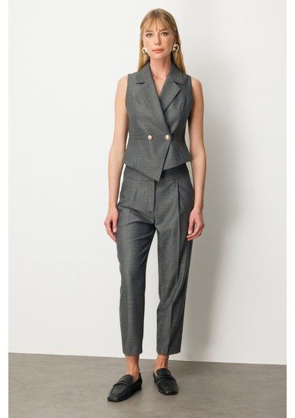 Kadın Kruvaze Yaka Ince Fitilli Yelek 5053 Antrasit modelleri