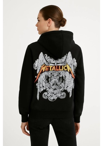 Metallica Iki Iplik Kapüşonlu Ön ve Arka Baskılı Hoodie - Siyah fırsatları