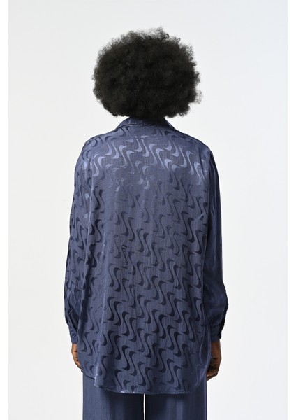 Kadın Indigo Renk Desenli Oversize Tesettür Gömlek indirimleri