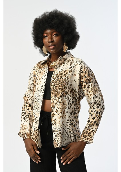 Kadın Leopar Desen Gömlek