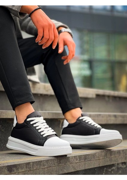 KB-X46 Kuback Siyah Beyaz Yüksek Beyaz Taban Günlük Spor Ayakkabı