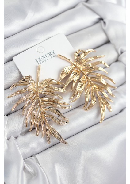 Pirinç Yaprak Model Gold Renk Kadın Küpe