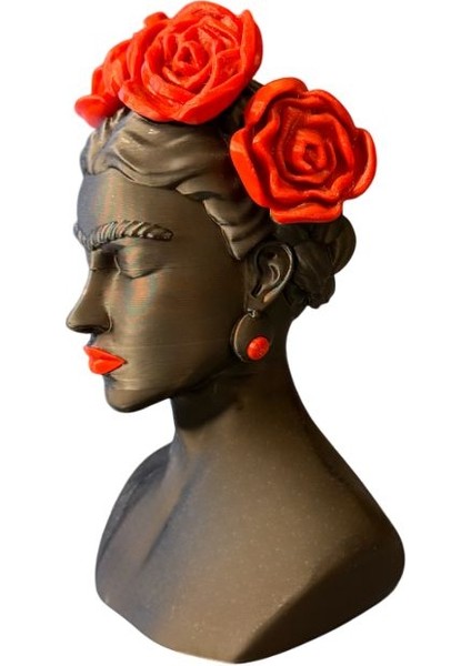 Frida Kahlo (Kırmızı) Büstü 3D Baskı Dekoratif Obje – Modern Ev ve Ofis Dekoru - El Işçiliği Ile Boyama modelleri