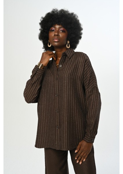 Kadın Çizgili Desenli Düz Renk Oversize Kesim Gömlek fiyatları