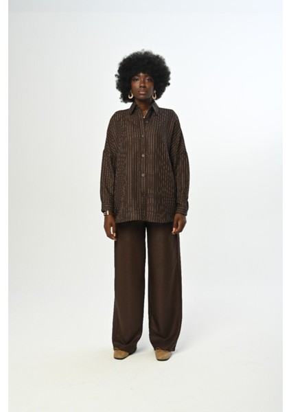 Kadın Çizgili Desenli Düz Renk Oversize Kesim Gömlek fırsatları