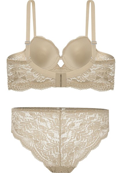 Dantelli Dekolte Sütyen Külot Takım Push Up, 2451 Taş Rengi fiyatları
