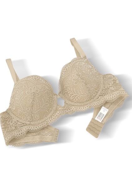 Dantelli Dekolte Sütyen Külot Takım Push Up, 2451 Taş Rengi modelleri