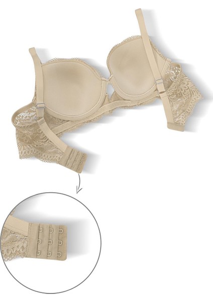 Dantelli Dekolte Sütyen Külot Takım Push Up, 2451 Taş Rengi indirimleri