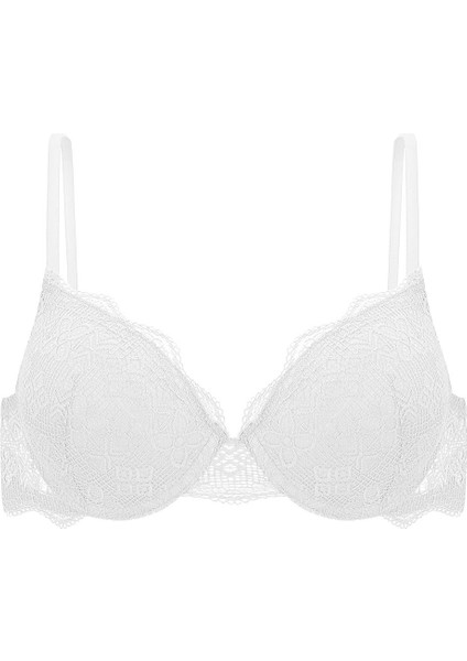 Anna 2735 Dantelli Dekolte Dolgulu Push-Up Sütyen ve Külot Takımı- Ekru modelleri