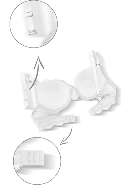 Anna 2735 Dantelli Dekolte Dolgulu Push-Up Sütyen ve Külot Takımı- Ekru indirimleri