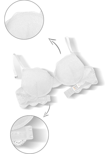 Anna 2735 Dantelli Dekolte Dolgulu Push-Up Sütyen ve Külot Takımı- Ekru