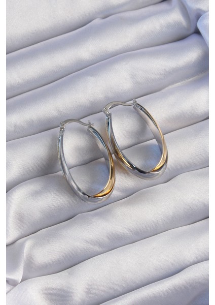 Pirinç Gold Gümüş Renkli Uzun Kıvrımlı Küpe fiyatları