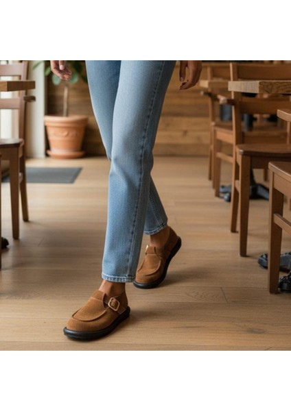 Taba Süet Hakiki Deri Tokalı ve Lastikli Kadın Casual Ayakkabı fiyatları