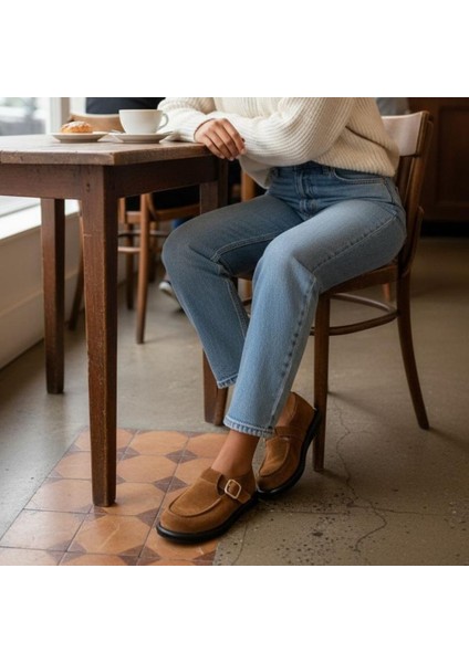 Taba Süet Hakiki Deri Tokalı ve Lastikli Kadın Casual Ayakkabı modelleri