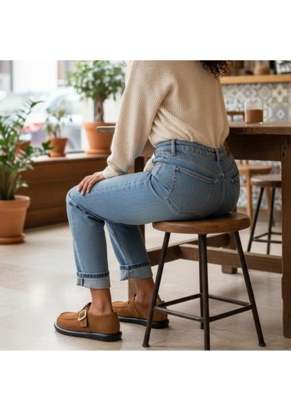 Taba Süet Hakiki Deri Tokalı ve Lastikli Kadın Casual Ayakkabı fırsatları