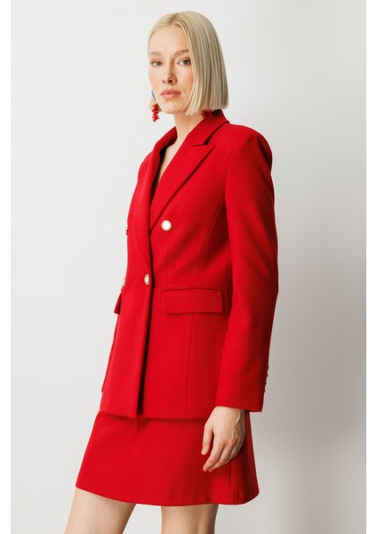 Kadın Kruvaze Yaka Kaşe Ceket 5069 Kırmızı fiyatları