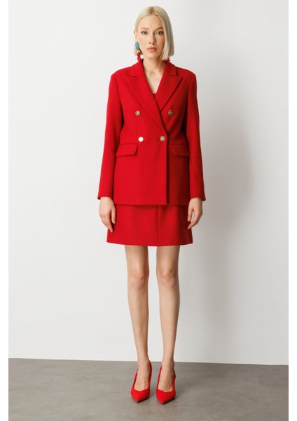 Kadın Kruvaze Yaka Kaşe Ceket 5069 Kırmızı modelleri