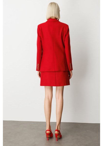 Kadın Kruvaze Yaka Kaşe Ceket 5069 Kırmızı fırsatları