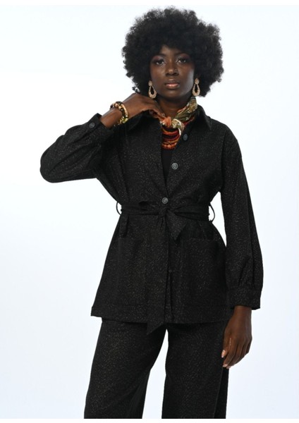 Kadın Çift Cepli Simli Kuşaklı Gömlek fiyatları