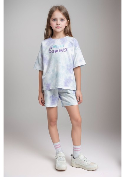 Kız Çocuk Giyim %100 Pamuklu Oversize Desenli T-Shirt & Şort Ikili Takım LL.P01.O2.L01.010