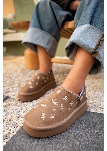 Tavia Vizon Süet Nakışlı Kürklü Bot - fiyatları