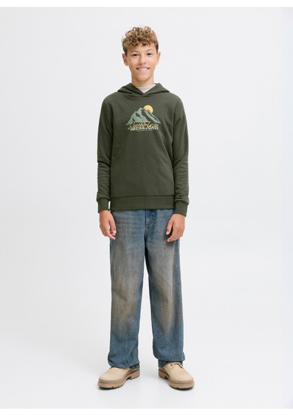 Baskılı Erkek Çocuk Koyu Yeşil Sweatshırt 12279610