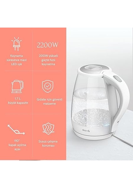 SH30W 1,7lt Mavi Işıklı Cam Kettle & Su Isıtıcı modelleri