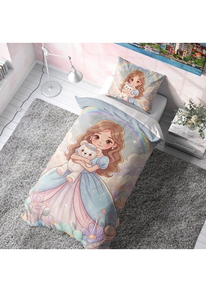 Peluş Ayıcıklı Prenses Çocuk Nevresim Takımı (Çarşafsız)