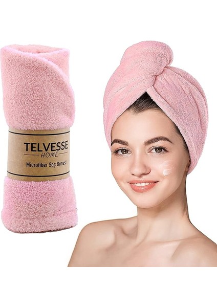 Saç Havlusu Plaj Deniz Havuz Bonesi Banyo Saç Kurutma Baş Havlusu Pembe