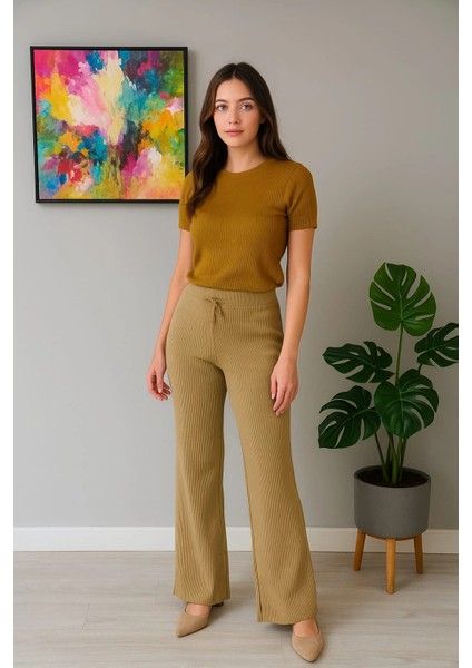 Kadın Yüksek Bel Triko Pantolon