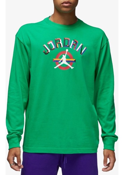 Jordan M J Hl Bbh Longsleeve Crew Green Pamuklu Erkek Uzun Kollu Tişört