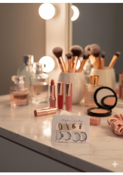 Gümüş Renk Eklem Yüzük ve Küpe Seti fiyatları