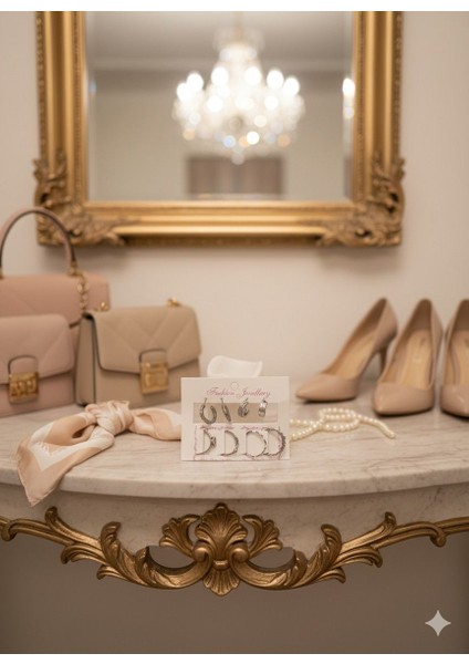 Gümüş Renk Eklem Yüzük ve Küpe Seti modelleri