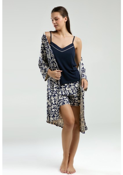 Kadın Giyim Askılı & Şort & Sabahlık 3 Parça Kutulu Lacivert & Ekru Pijama Takımı L1.PC.004.102.K12 fiyatları