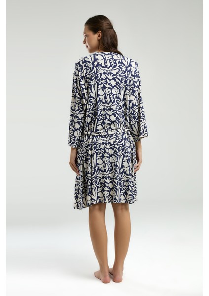 Kadın Giyim Askılı & Şort & Sabahlık 3 Parça Kutulu Lacivert & Ekru Pijama Takımı L1.PC.004.102.K12