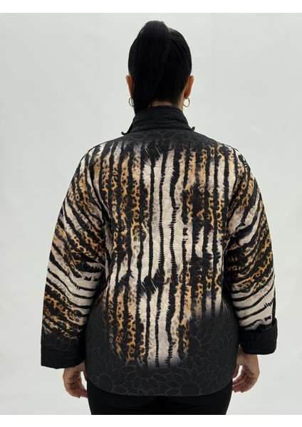 Büyük Beden Çiçek Motifli Leopar Desenli Kapri Kol Kadın Ince Rüzgarlık Ceket fırsatları