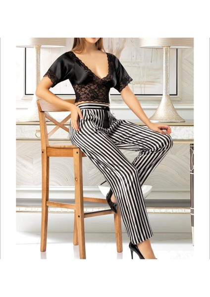 Kadın Saten 2'li Dantel Detaylı Pijama Takımı LL.N1.I0.LA.012