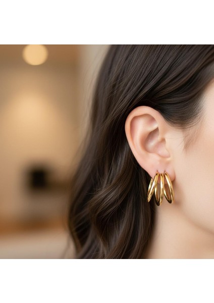 Altın Renk Kalın Halka Küpe - Çelik (Stainless Steel)