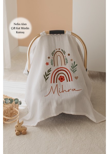 %100 Pamuk Isme Özel Çift Katlı Müslin Puset Örtüsü - Gökkuşağı