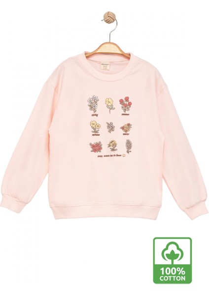 Kız Çocuk Sweatshirt Pembe Uzun Kollu Çiçek Desenli Çocuk Sweat fiyatları