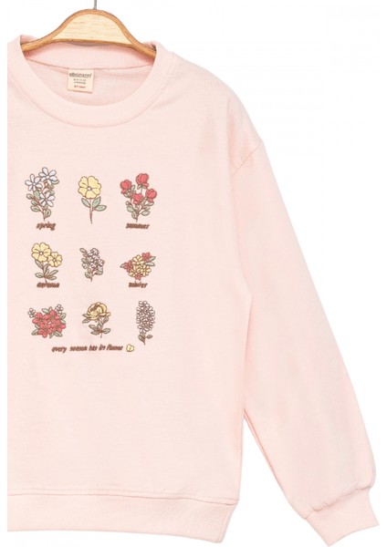 Kız Çocuk Sweatshirt Pembe Uzun Kollu Çiçek Desenli Çocuk Sweat modelleri