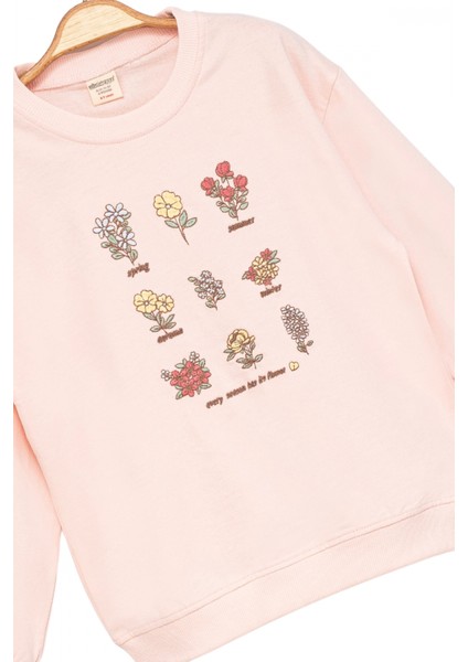 Kız Çocuk Sweatshirt Pembe Uzun Kollu Çiçek Desenli Çocuk Sweat fırsatları