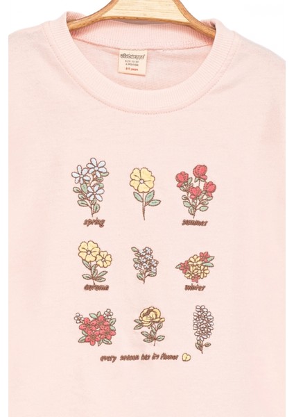 Kız Çocuk Sweatshirt Pembe Uzun Kollu Çiçek Desenli Çocuk Sweat indirimleri