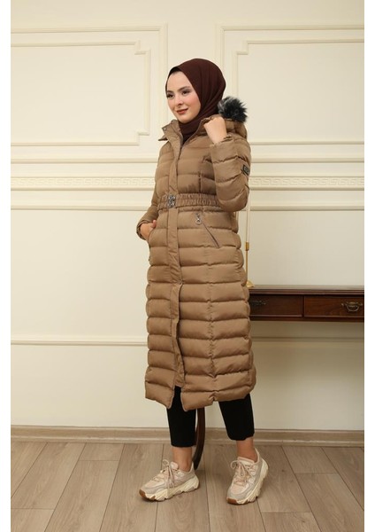 Kadın Yeni Sezon Memori Kumaş Kemerli Kapşonlu Su Geçirmez Şişme Mont fiyatları