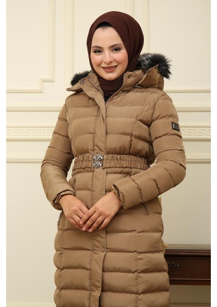 Kadın Yeni Sezon Memori Kumaş Kemerli Kapşonlu Su Geçirmez Şişme Mont fırsatları