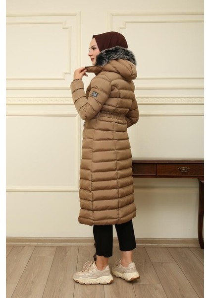 Kadın Yeni Sezon Memori Kumaş Kemerli Kapşonlu Su Geçirmez Şişme Mont