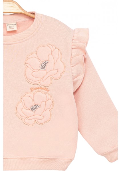 Kız Çocuk Sweatshirt Şardonlu Kumaş Pembe Uzun Kollu Çiçek Desenli Çocuk Sweat fiyatları
