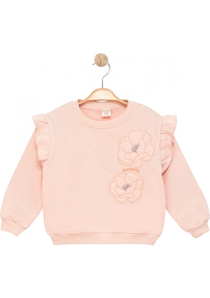 Kız Çocuk Sweatshirt Şardonlu Kumaş Pembe Uzun Kollu Çiçek Desenli Çocuk Sweat modelleri