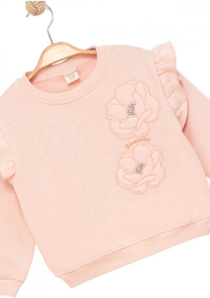 Kız Çocuk Sweatshirt Şardonlu Kumaş Pembe Uzun Kollu Çiçek Desenli Çocuk Sweat fırsatları